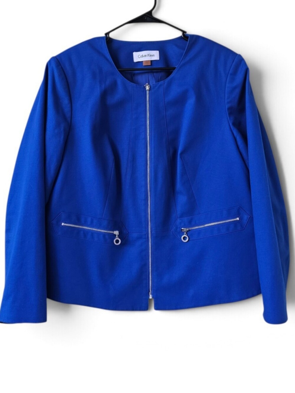 Calvin Klein Full Zip Collarless Boxy Jacket Royal Blue Size 14W